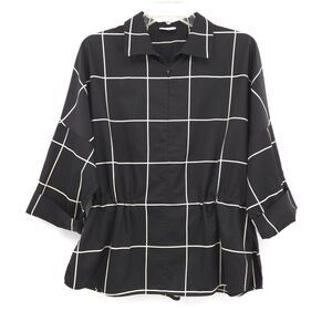 Akris Punto womens windowpane check zip front top Size 10 black & white